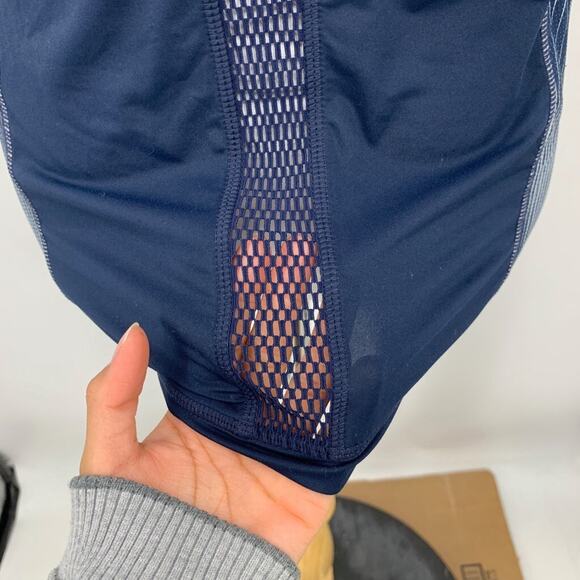 Athleta Tank Top Womens XS Extra Small Navy White Striped Mesh Panels Stretch - Picture 6 of 14